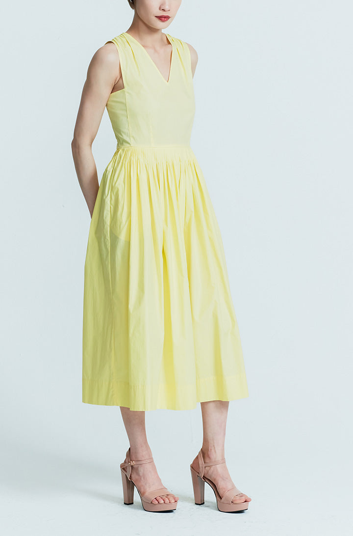 SARA HAND-PLEATED DRESS in Lemon