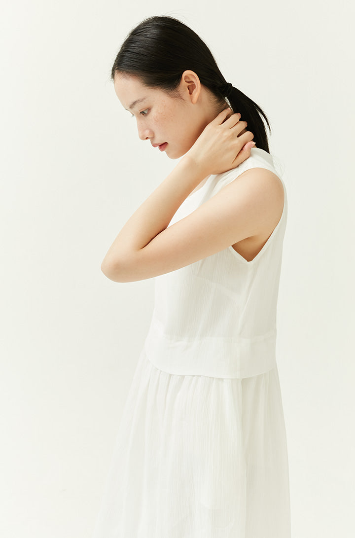 PIA PLISSE DRESS in Ivory