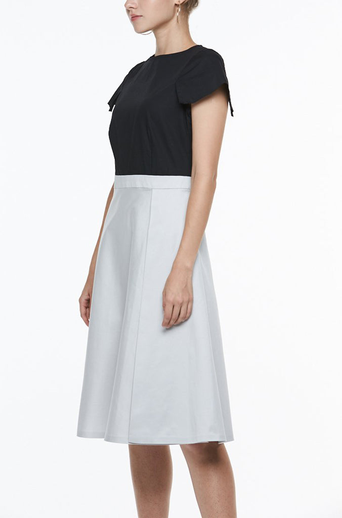 CREW NECK DRESS WITH CONTRAST FLARE SKIRT