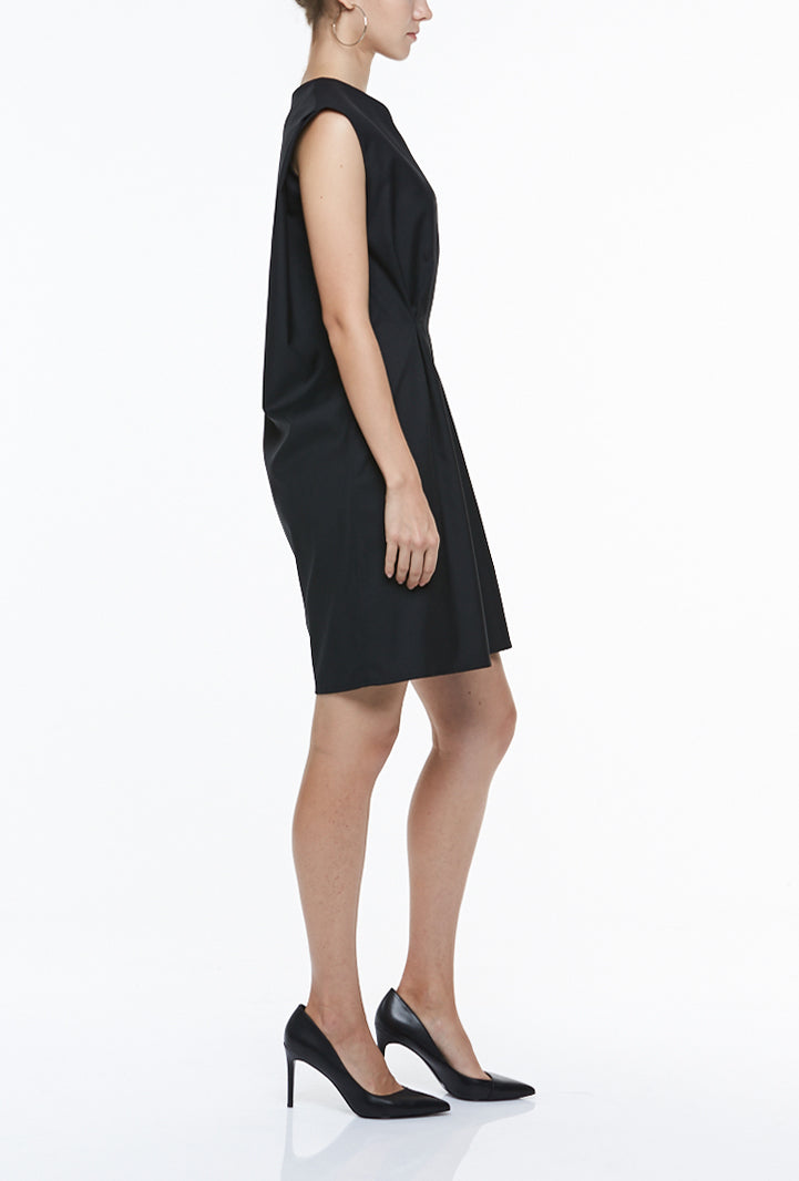 V-NECK DRESS WITH FRONT PLEATS