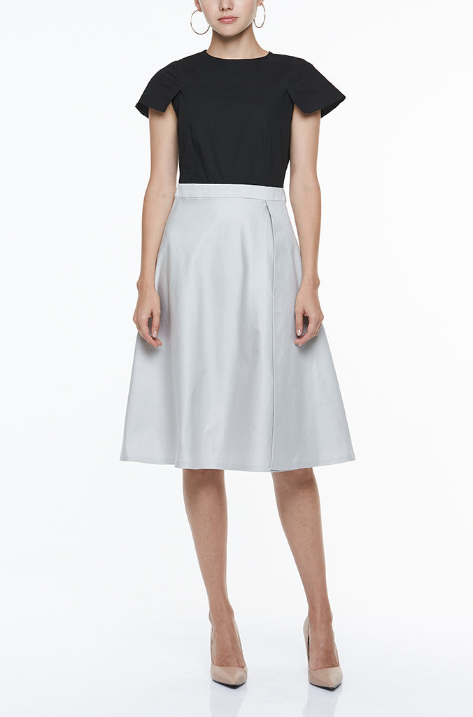 CREW NECK DRESS WITH CONTRAST FLARE SKIRT