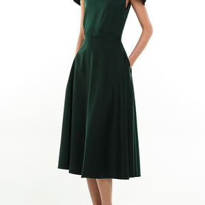 "Broadway Musical" BOAT NECK SWING DRESS WITH DRAPED SLEEVES