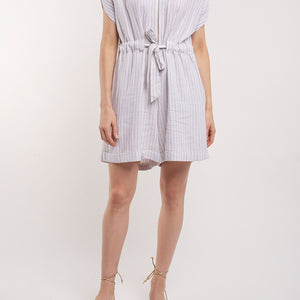PLAYSUIT WITH FRONT ZIP & SELF FABRIC TIE