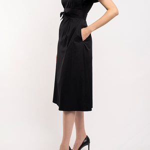 ONE SHOULDER DRESS WITH SELF FABRIC TIE BELT