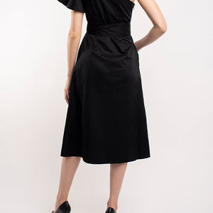 ONE SHOULDER DRESS WITH SELF FABRIC TIE BELT
