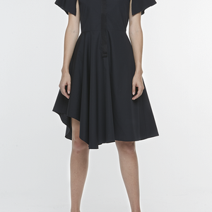 FITTED SHIRT DRESS WITH CUT-AWAY SLEEVES AND ASYMMETRIC SKIRT