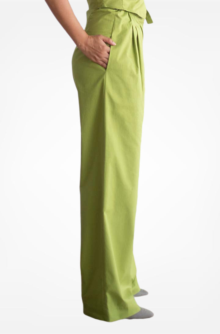 HIGH-WAISTED WIDE LEG PANTS WITH SIDE ADJUSTABLE BUCKLE