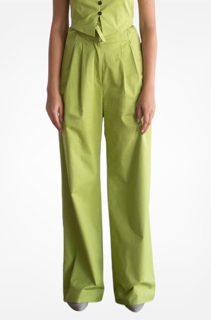 HIGH-WAISTED WIDE LEG PANTS WITH SIDE ADJUSTABLE BUCKLE
